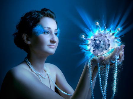 Fantasy in Blue - lightining, art photo, nice, woman, blue