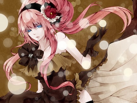 Megurine Luka - pretty, vocaloid, long hair, luka, 03, pink hair, anime girl, beautiful, hot, megurine, beauty, flower, black, graceful, megurine luka, cute, sexy, vocaloids