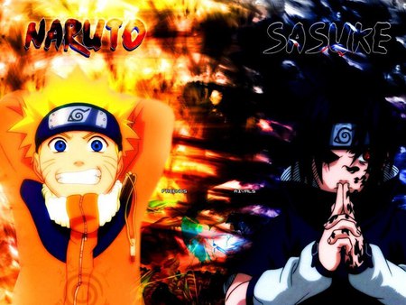 Naruto and Sasuke - anime, boys, orange, black