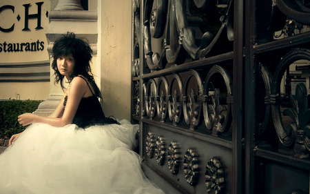 dream dress - white, black, model, female, dress