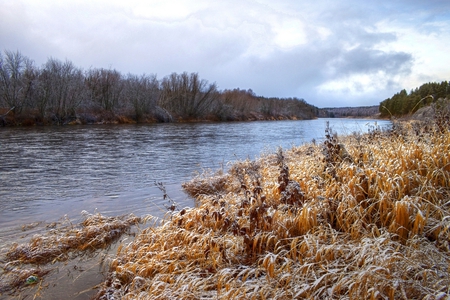 Autumn - snow, river, ukhta, autumn