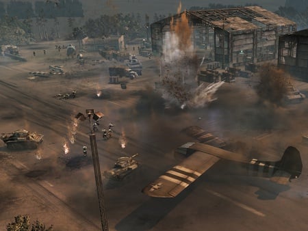 Company of Heroes: Opposing Fronts - nice, plane, explosions, company of heroes, opposing fronts, glider, battle, cool, british, tanks, panzer elite, airfield, craters, runway, bullets, germans, awesome, weapons, guns, hanger