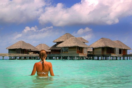 Beach Huts - picture, beach, girl, beautiful, huts