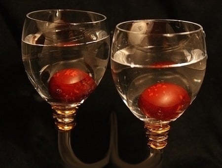 still life - brown, beautiful, still life, drink, glasses, cherrys, red, two, art photo, background