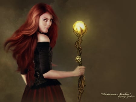 Destination Nowhere - people, beautiful, red, artwork, girl, photoshop, models, hair