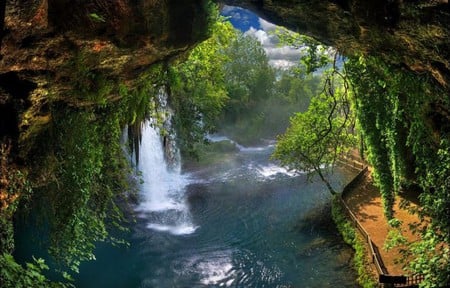 Wonderful View - trees, way, river, water, hole, waterfall