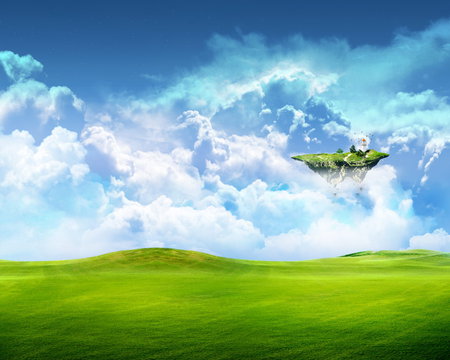 Island In The Sky - sky, nature, island, grass