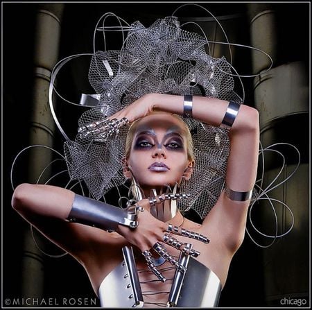 FUTURISTIC BEAUTY - futuristic, future, silver, accesories, hat, glawes, woman