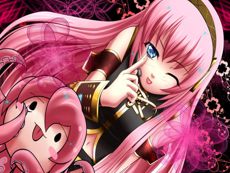 :P - takoluka, luka, blushing, long hair, pink hair, anime girl, vocaloids, pink, vocaloid, megurine luka, blush, flowers, cute, megurine