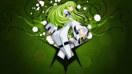 C.C - cute, beauty, code, beautiful, paint, hot, cc, anime girl, geass, code geass, flames, sexy, green