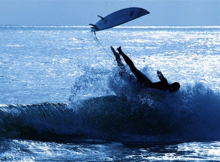 Surfer Slips Out Of His Surfboard - california, surfer, blue, photography