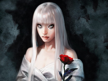 red rose to u - goth, black, white, red, girl, rose, gothic, dark