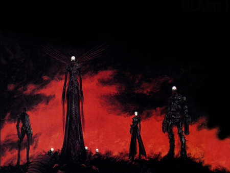 They Come - tall, creatures, night, goth, red sky, gothic