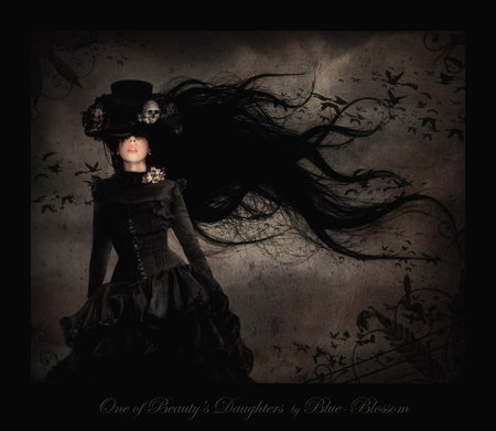 Blowing in the Wind - windy, girl, dark, night, skulls