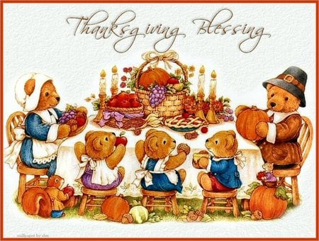 THANKSGIVING BLESSING - autumn, bears, fall, thanksgiving, family, blessing, teddy