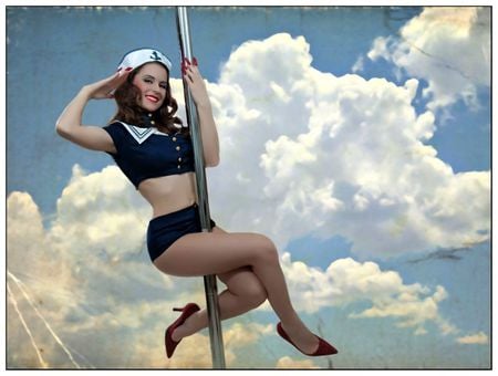 BEAUTY IN THE SKY - clouds, white, blue, woman, beauty, sky, happy