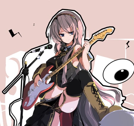 Luka Performing - luka, beauty, performing, sexy, hot, guitar, long hair, pink hair, pantsu, anime girl, vocaloids, vocaloid, megurine luka, beautiful, cute, megurine