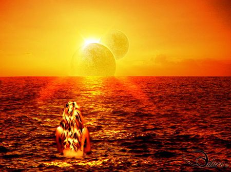 OCEAN UNDER DOUBLE SUN.... - double, woman, ocean, swim, shinny, bath, sun, sunchine