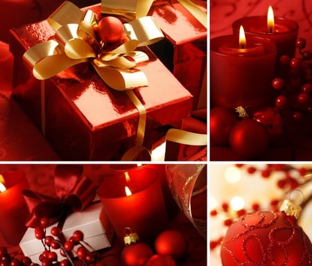 Merry Christmas - red, pretty, candles, collage, christmas, balls, merry christmas, gifts, photography