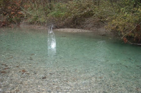 Serenity - rocks, water, splash, trees, nature, blue