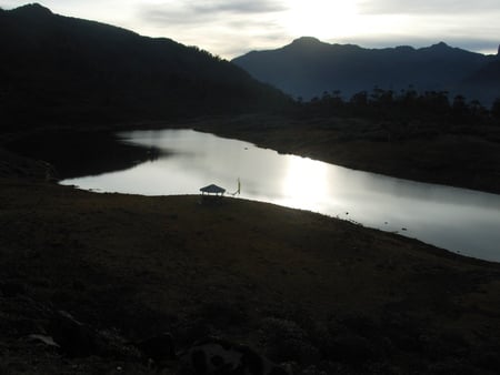 A Lake In Himalaya - lake, solitude, sunset, himalaya