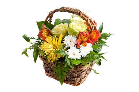 bouquet - nice, roses, photography, basket, bouquet, chrysanthemums, cool, beautiful, flowers, photo, flower, elegantly, harmony