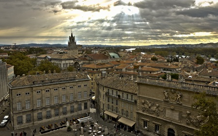 Avignon Ray's - clouds, town, rays, overcast, beautiful, old, architecture, sun