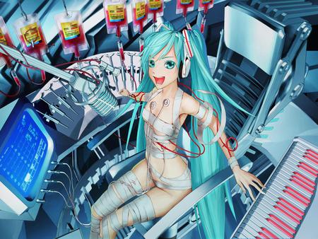 Hatsune Miku - pretty, blood, anime, vocaloid, blue, twintail, hatsune miku, aqua, tv, television, nice, pouch, blue eyes, idol, piano, beautiful, virtual, beauty, cool, miku, awesome, diva, cute, aqua hair, hatsune, vocaloids