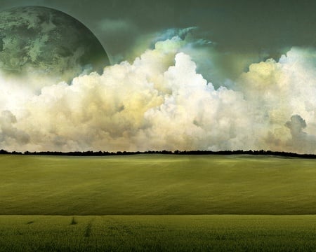 Retro world - space, cloud, field, moon