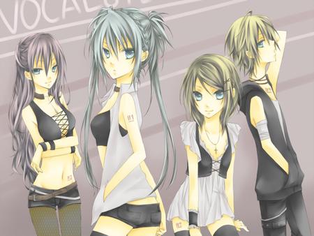 Vocaloids - pretty, anime, vocaloid, yellow, twintail, hatsune miku, kagamine len, pink, luka, aqua, rin, kagamine rin, purple, yellow hair, nice, pink hair, len, idol, beautiful, hot, virtual, beauty, cool, miku, awesome, diva, megurine luka, cute, aqua hair, sexy, vocaloids