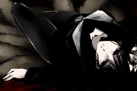 Goth Beauty - laying, girl, dark, anime, nurarihyon no mago, gothic, black, hagoromo kitsune