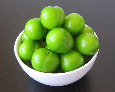 Green Plums - food, plums, green, bowl