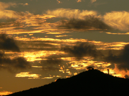 Golden clouds - water, light, sunset, nature, sun