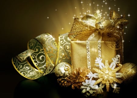 Magic Christmas - pretty, magic, stars, holiday, merry christmas, golden, xmas, ball, happy new year, beautiful, balls, photography, beauty, lovely, christmas, fantasy, new year, gift