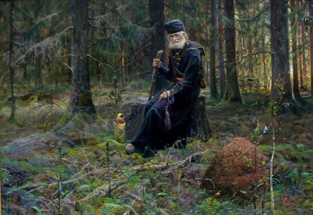 St. Seraphim Sarovsky - russia, orthodoxy, forest, art, saint