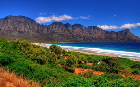 Kogel Bay - clouds, trees, oceans, blue, beautiful, beaches, nature, green, kogel bay, mountains, sky