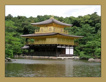 Japanese House in Garden - lake, art photo, reflection, beautiful, jjapanese garden, house