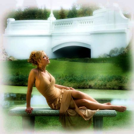 DREAMING A DREAM.. - dreamer, tress, beautiful, grass, white, nature, woman, dreaming, day, castle, bridge