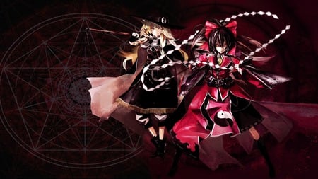 Touhou - touhou, marisa kirisame, reimu hakurei, dark