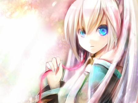 Hatsune Miku - nice, beauty, aqua, black, white, virtual, pretty, cool, idol, anime, miku, aqua eyes, cute, hatsune miku, girl, pink hair, string, sakura miku, hatsune, vocaloids, program, sakura, vocaloid, blue, pink, beautiful, awesome, diva