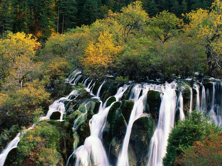 Autumn waterfall - nature, waterfall, amazing, beautiful, autumn, landscape, forest, times of the year