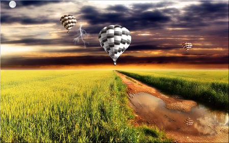 At winds discretion - sky, balloons, air, hot, storms, lightning, grass, road