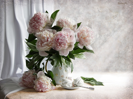 still life - nice, photography, bouquet, elegant, gentle, still life, vase, cool, pink, beautiful, peony, sweet, flowers, photo, flower, harmony