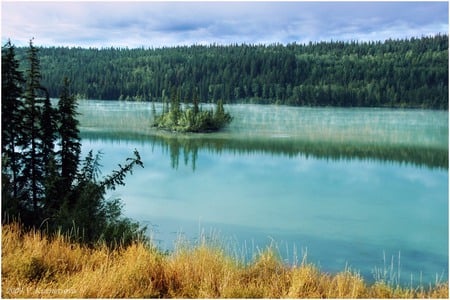 Early Morning - lake, art photo, morning mist, island, beautiful, small