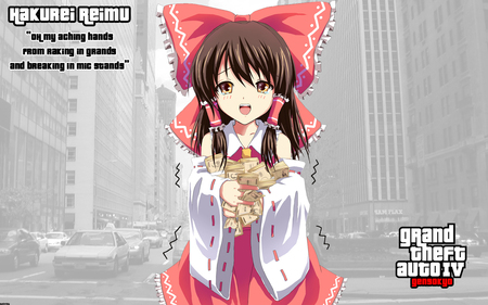 Touhou GTA - priestess, touhou, grand theft auto, reimu hakurei, miko, gta