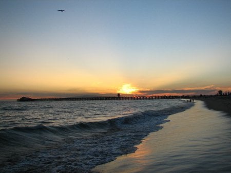 Sunset Pier - beach, ocean, sunset, dusk