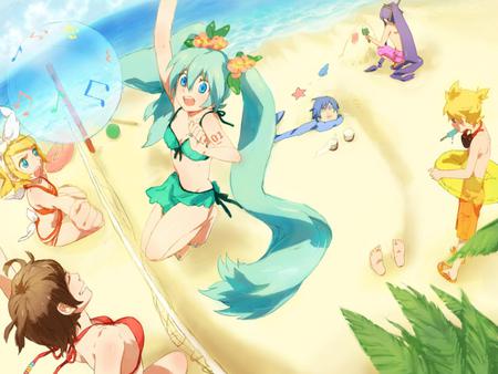 Beach Day Out - virtual, miku, sand castle, vocaloids, bikini, volleyball, beach ball, purple, cool, awesome, vocaloid, yellow, anime, purple hair, blue, sand, net, clouds, aqua hair, swimsuit, len, gakupo, cute, rin, beautiful, beach, kagamine len, hot, meiko, ocean, girl, inner tube, brown, castle, program, aqua eyes, pretty, aqua, beauty, kagamine rin, yellow hair, diva, sky, kaito, nice, sexy, idol, trees, sea, boy, hatsune miku