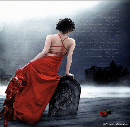 gothic bride in red - gothic, dark, evening, red