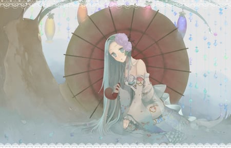 Hatsune Miku - nice, beauty, aqua, hot, aqua hair, traditional, white, virtual, pretty, cool, umbrella, idol, anime, miku, kimono, cute, hatsune miku, sexy, girl, hatsune, vocaloids, program, chimes, vocaloid, blue, beautiful, awesome, diva