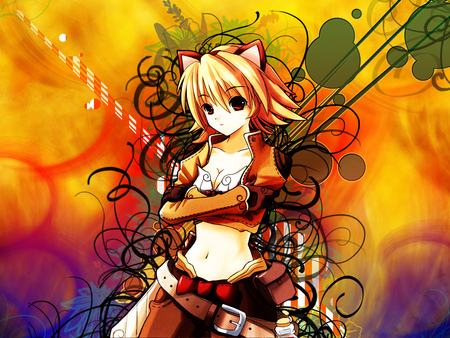 Pour-mes-2-princesses - abstract, anime, anime girl, female, casual, hot, girl, blonde hair, orange, short hair, red eye, cute, animal ear, sexy